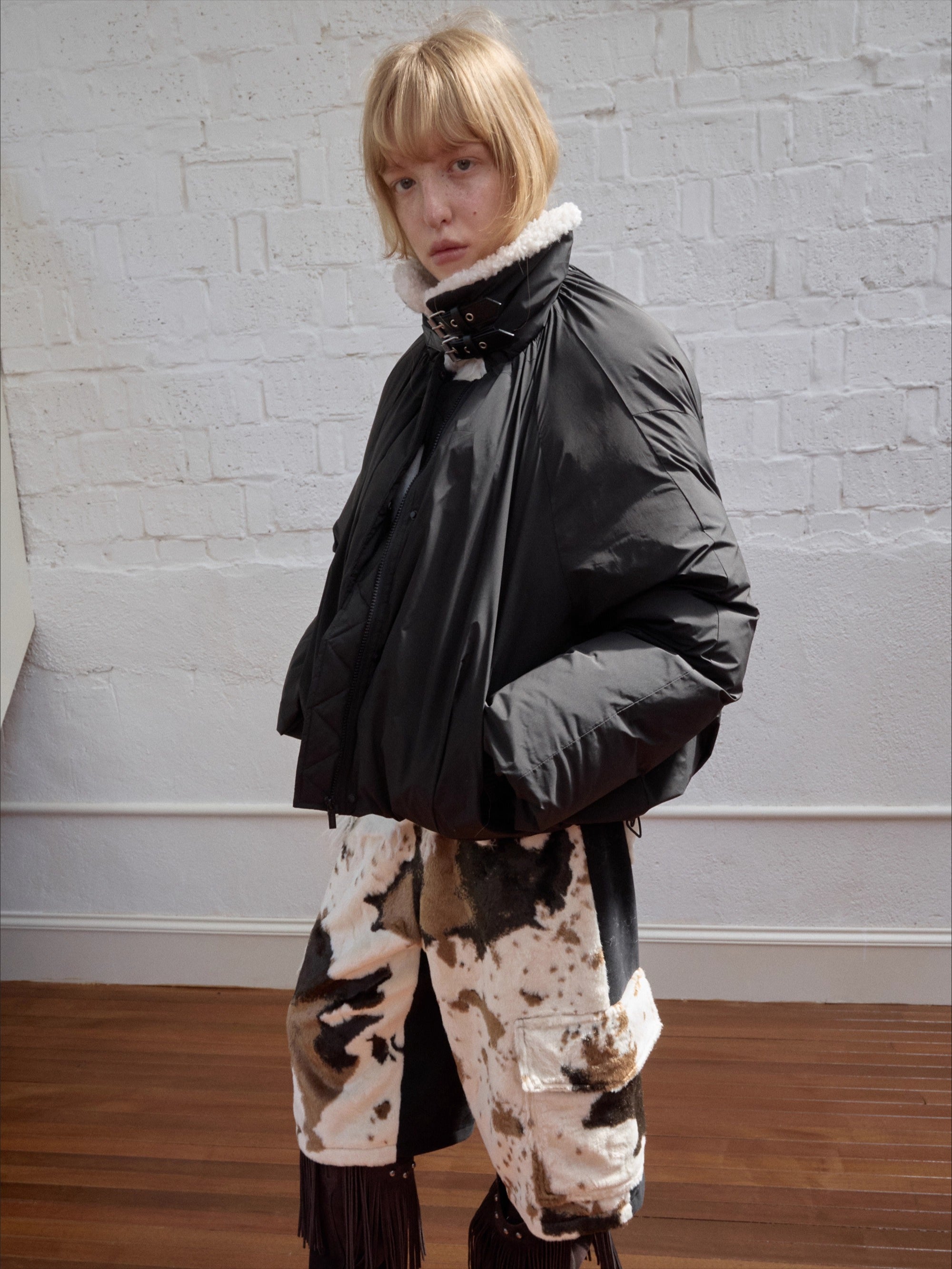 Belted Pleated Cocoon Down Jacket