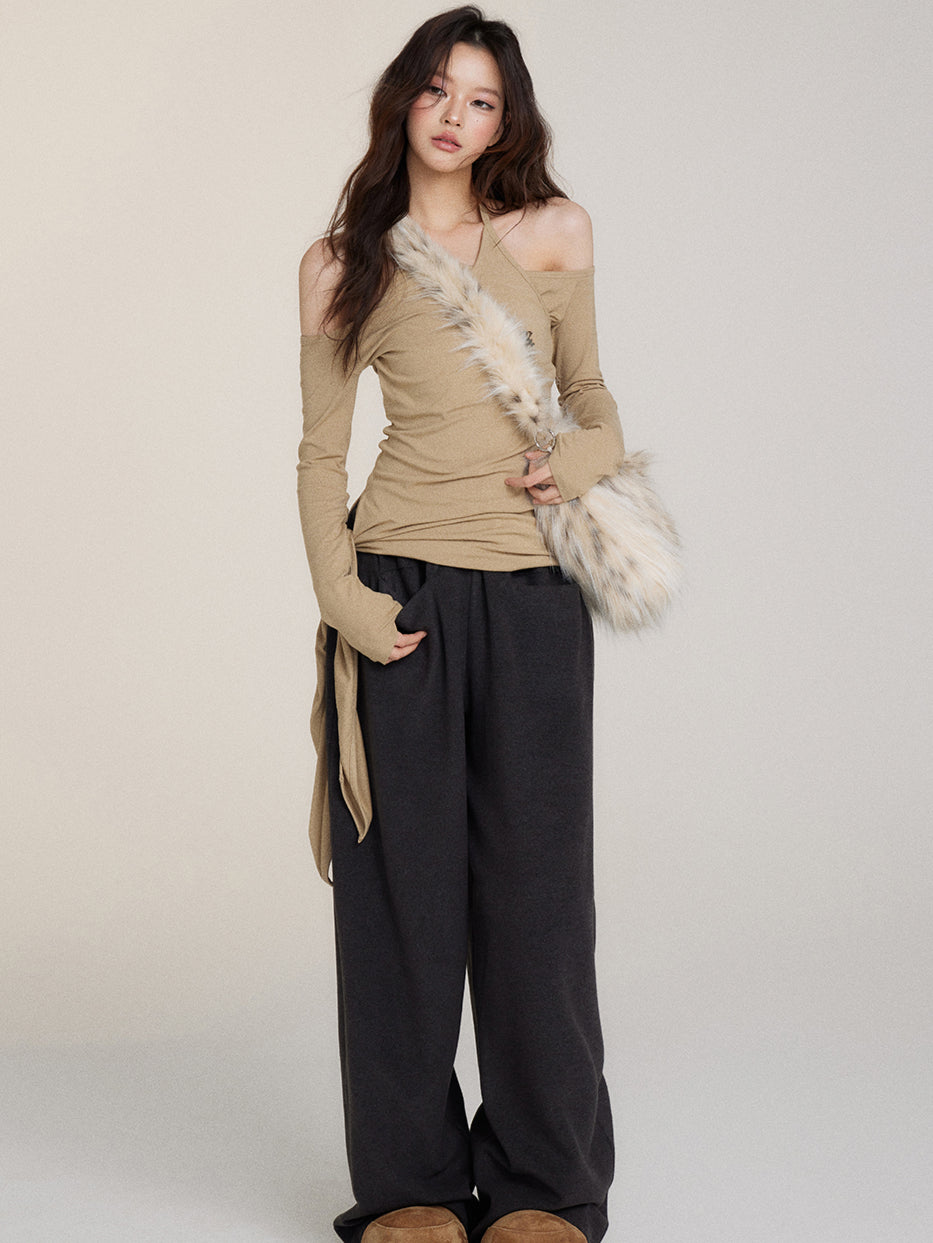 Off-Shoulder Two-Way Tie Irregular T-Shirt - CHINASQUAD