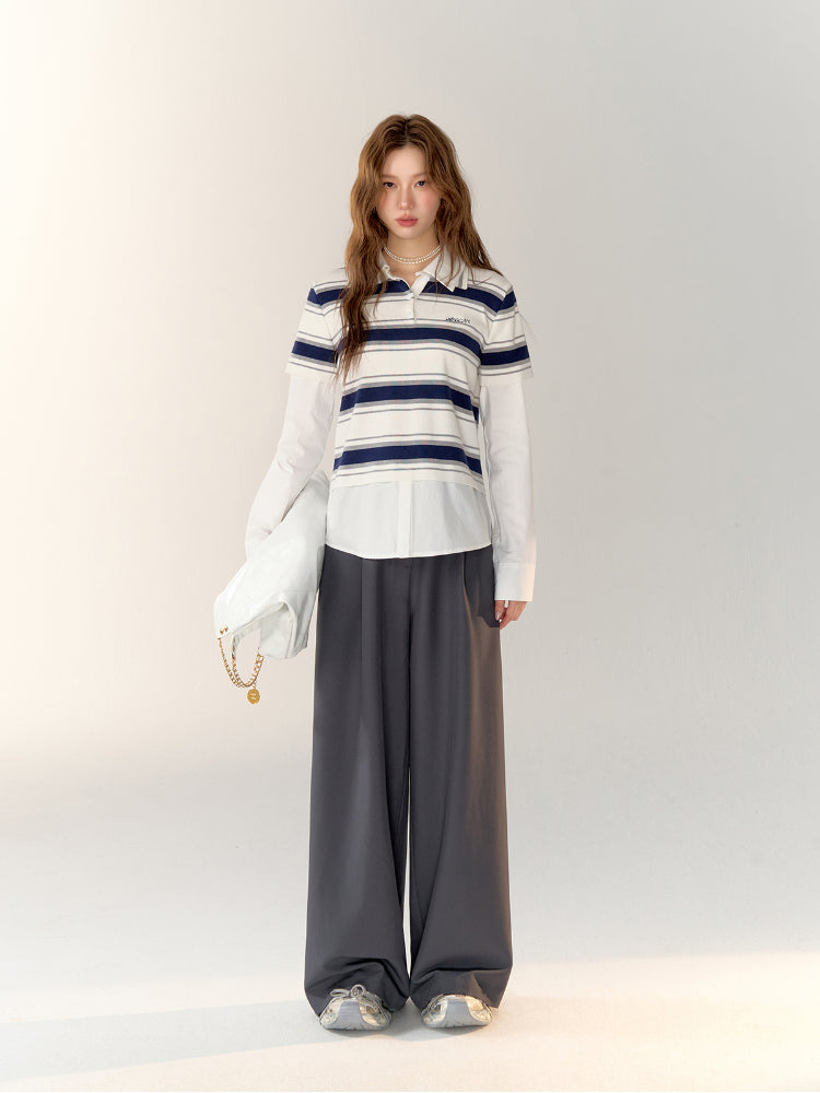 Lace Spliced High-Waisted Straight-Leg Wide Pants - CHINASQUAD