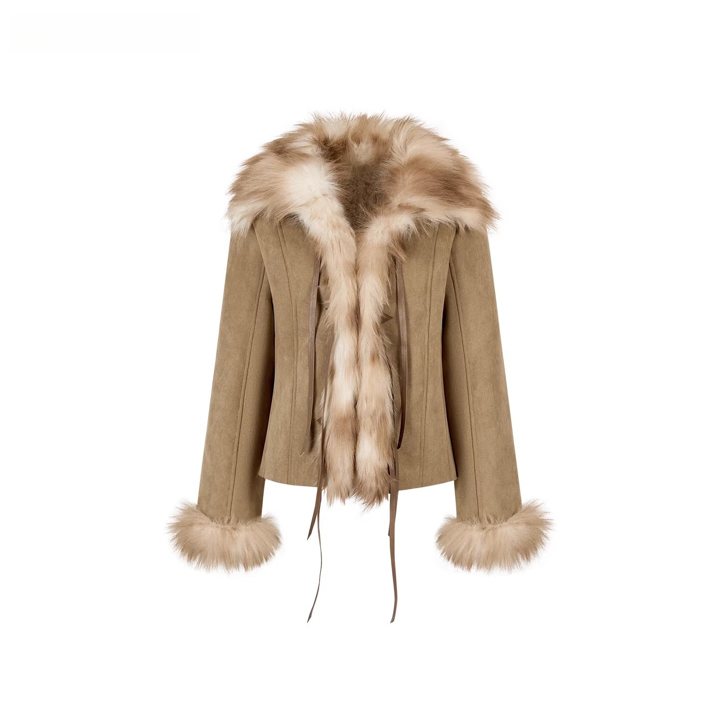 Faux Shearling Bow-Tie Collar Jacket