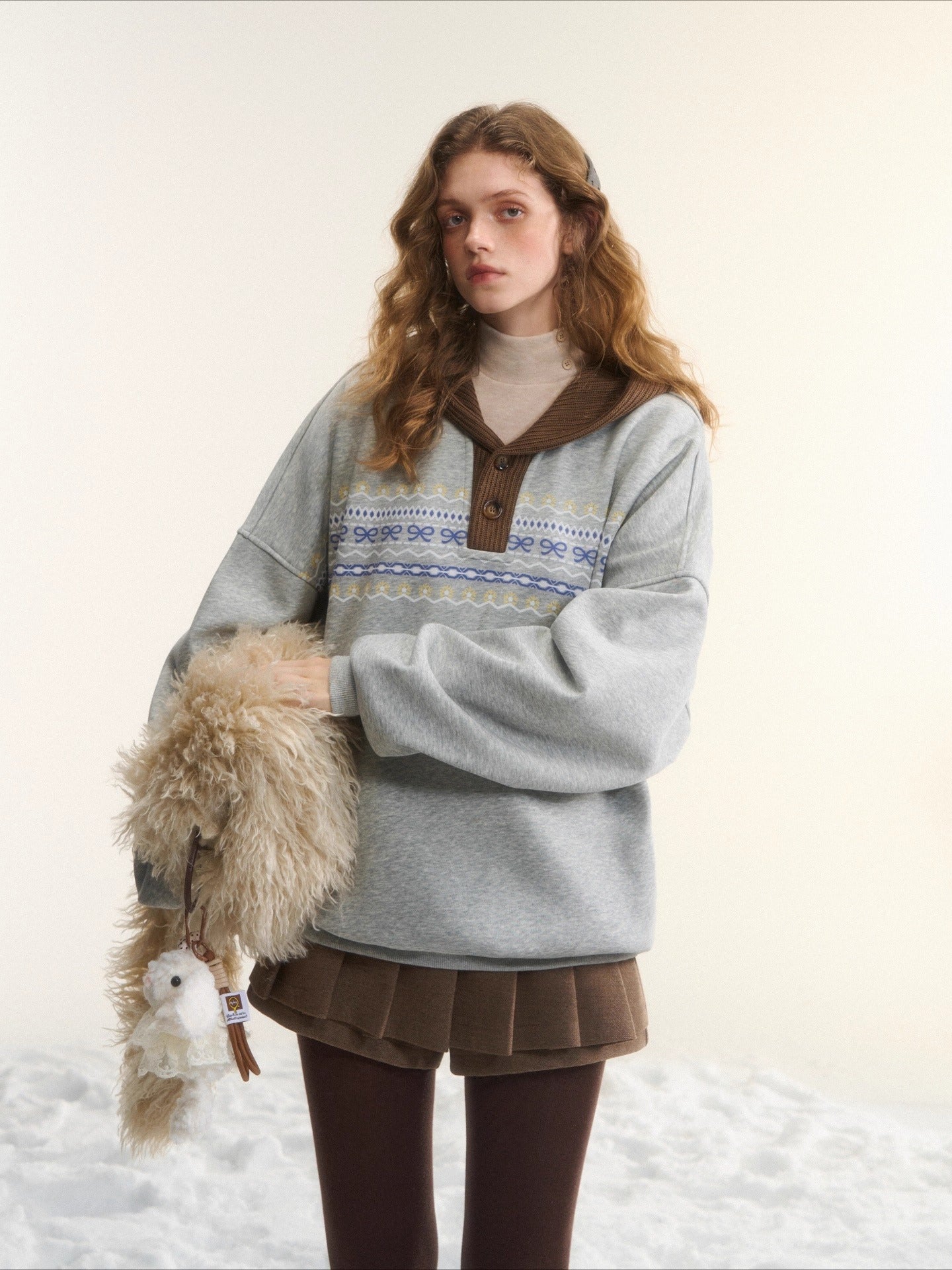 Contrast Patchwork Hooded Fleece Sweatshirt