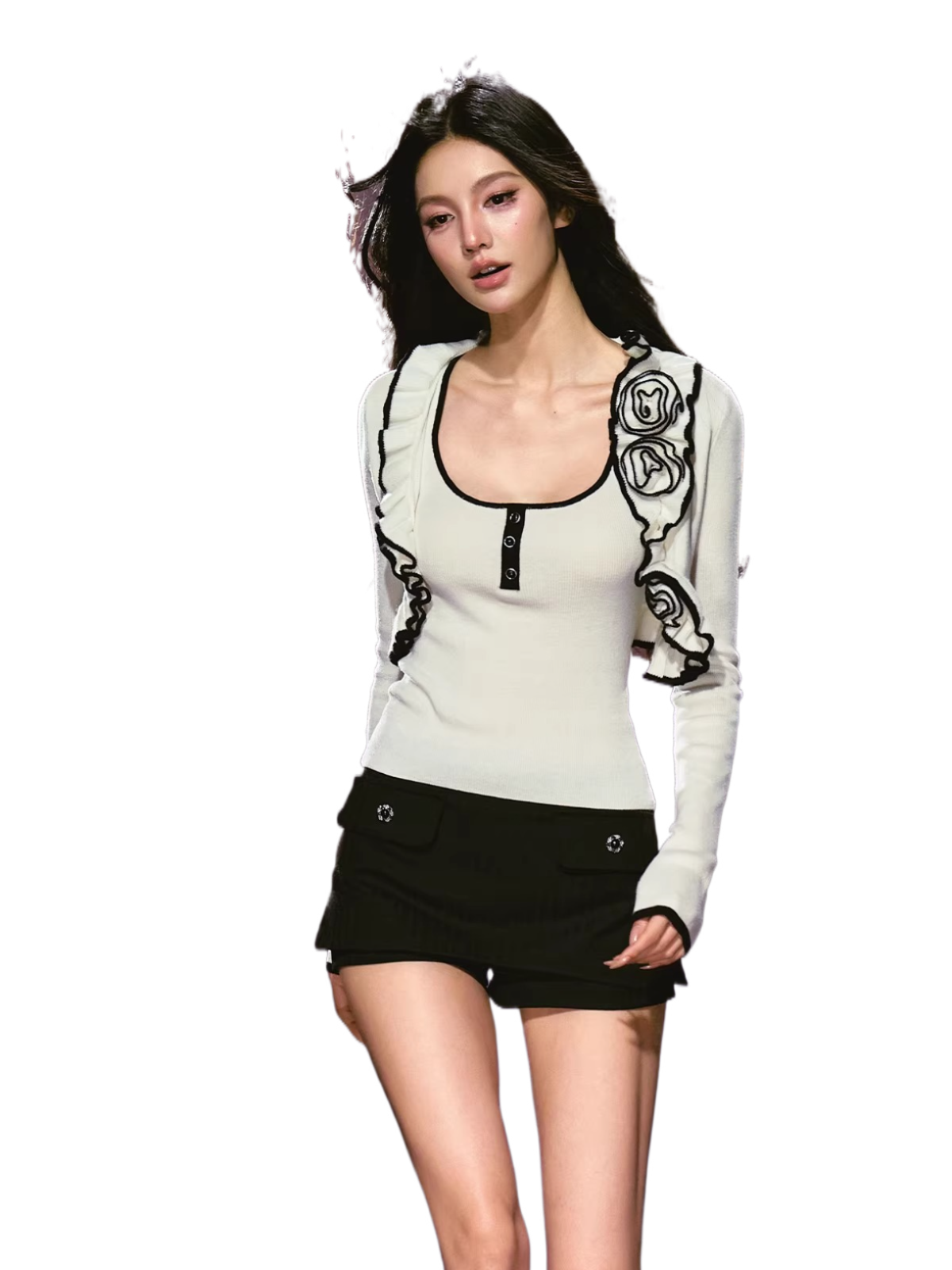 Color-block Rose Cardigan & Racerback Vest Set