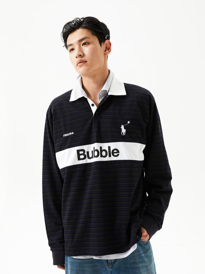 Vintage Striped Color-Block Long Sleeve Polo