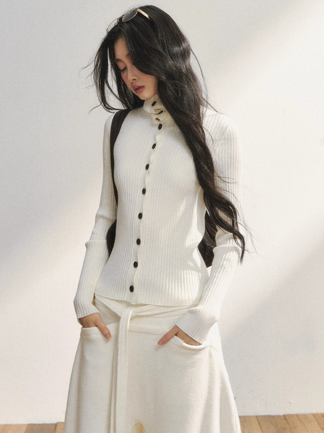 Vintage-Inspired White Buttoned Knit Cardigan