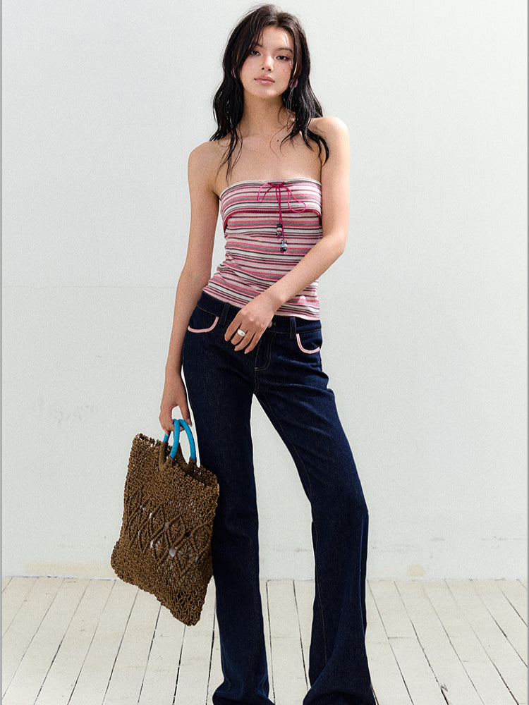 Micro-flare Tweed Low-waist Trousers - CHINASQUAD