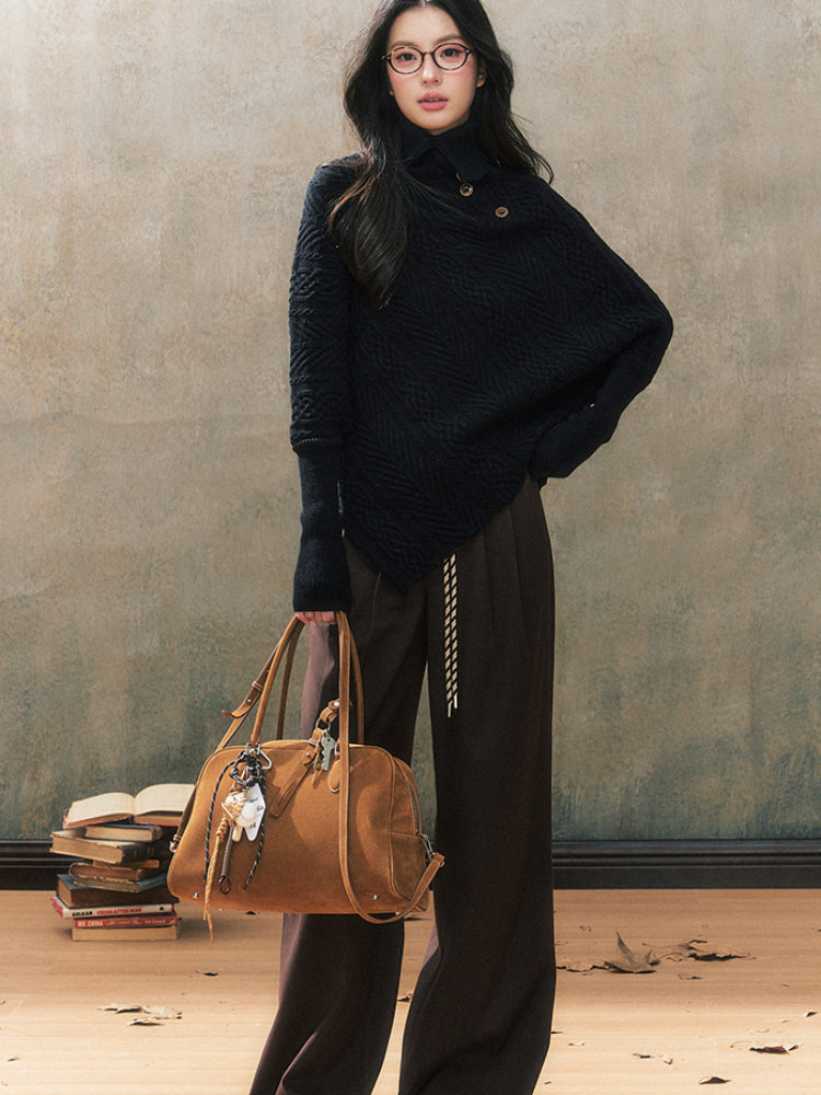 Two-Tone Round Neck Vintage Knit Sweater - CHINASQUAD