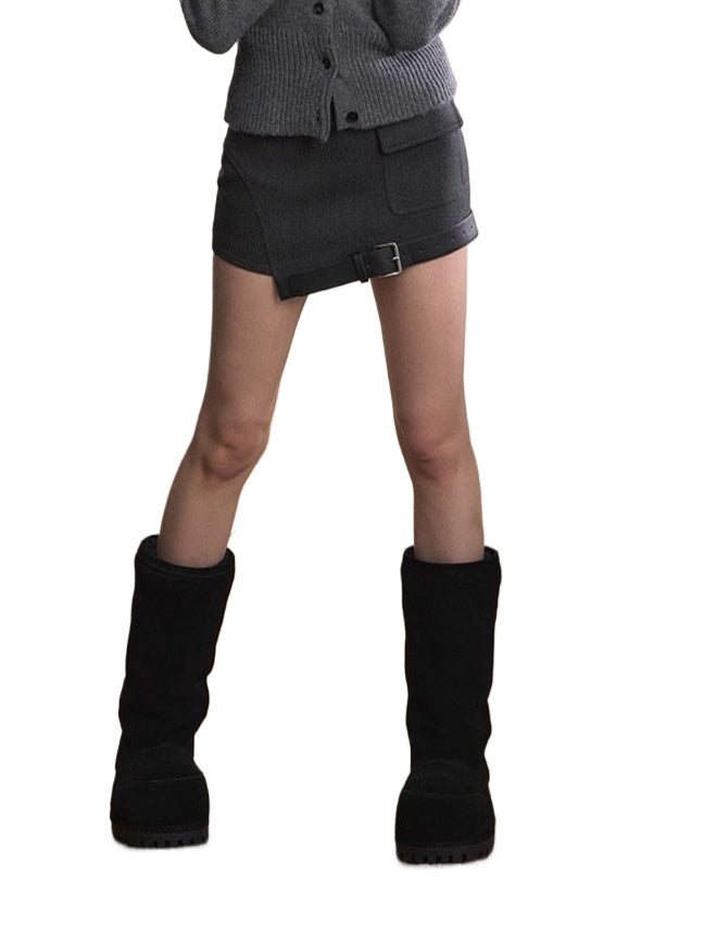 Structured Wool-Blend Asymmetric Hem Skirt