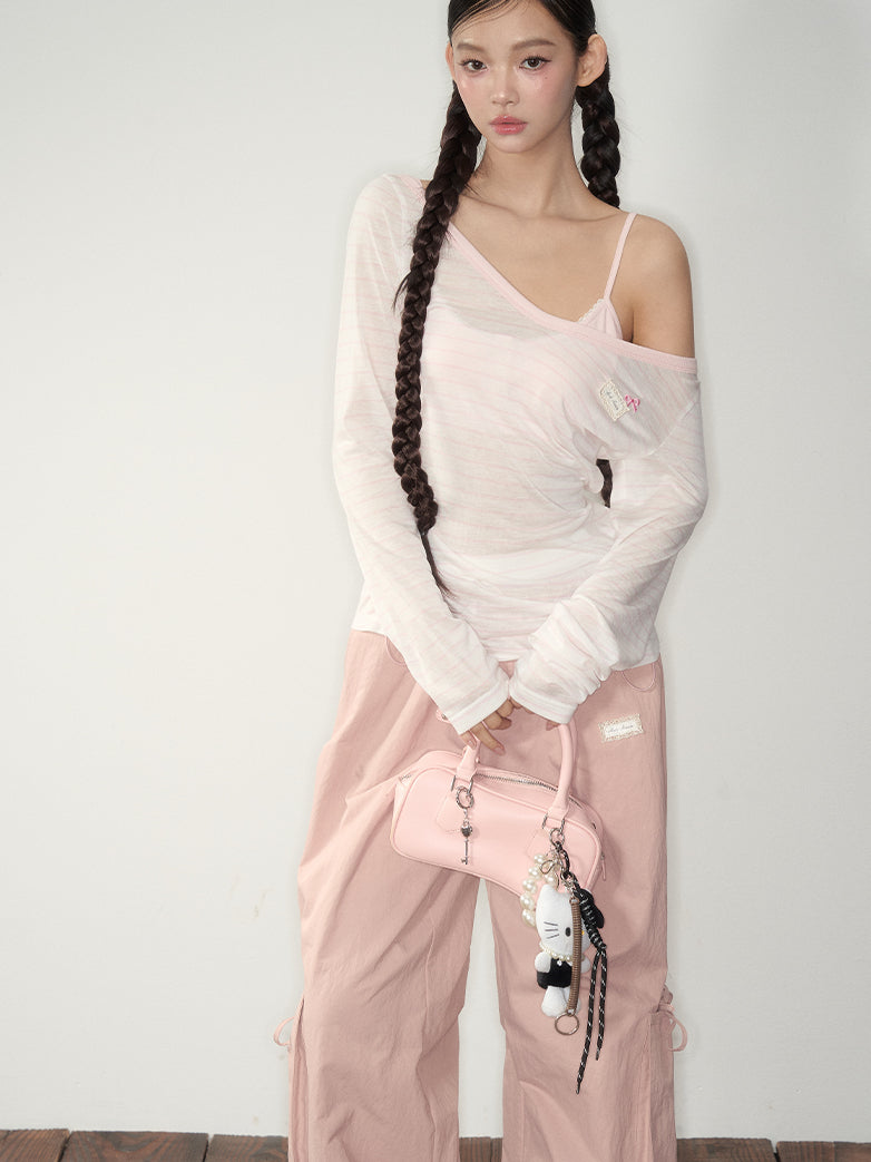 Blue & Pink Striped Cover-Up & Cami Set - CHINASQUAD