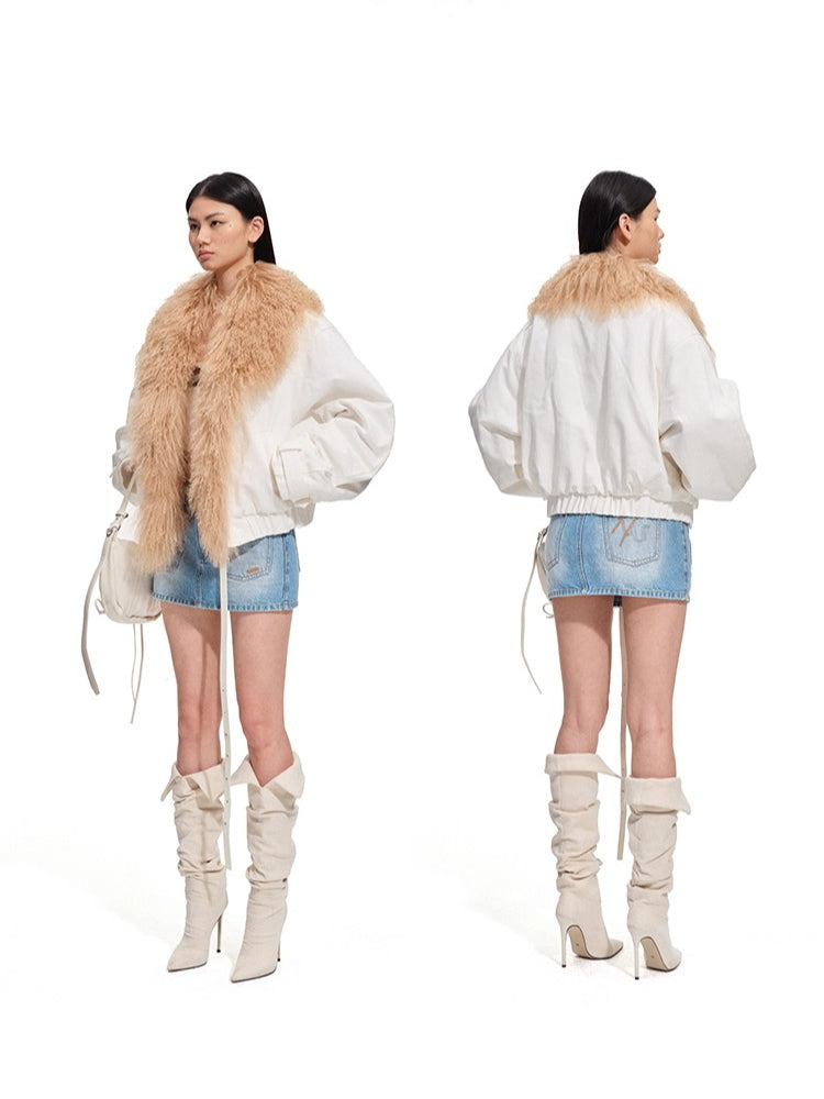 Polar Shearling Collar Denim Down Jacket