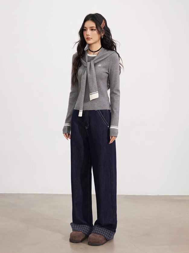 Knit Cape Two-Piece Blouse