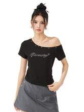 High-Elasticity Star-Studded Diagonal Shoulder T-Shirt - CHINASQUAD