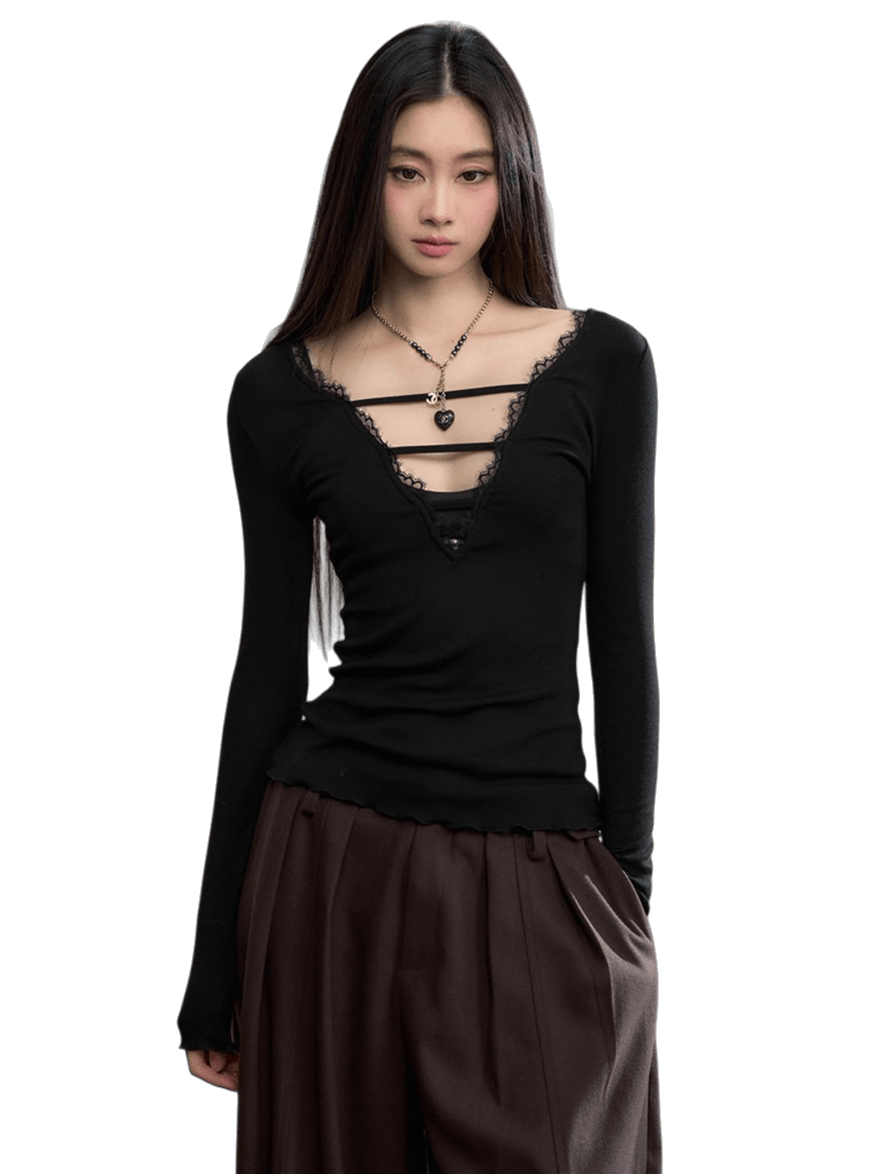 Reversible Lace-Panel Lyocell Blouse