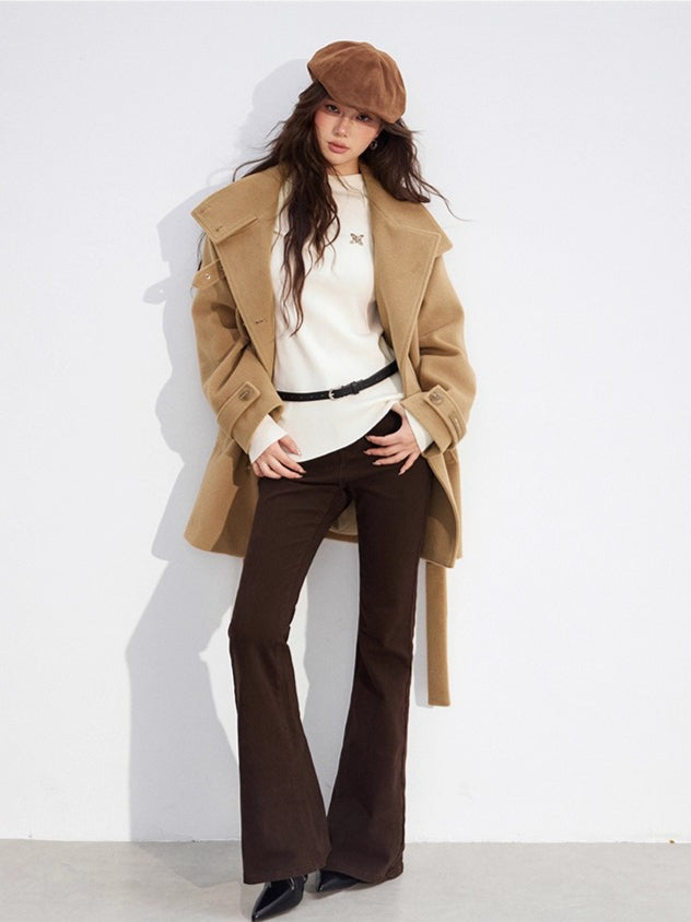 Double-Breasted Wool Blend Stand-Collar Coat