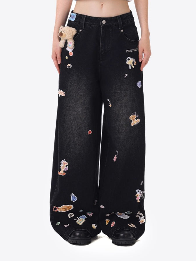 Blue Teddy Denim Wide-Leg Pants