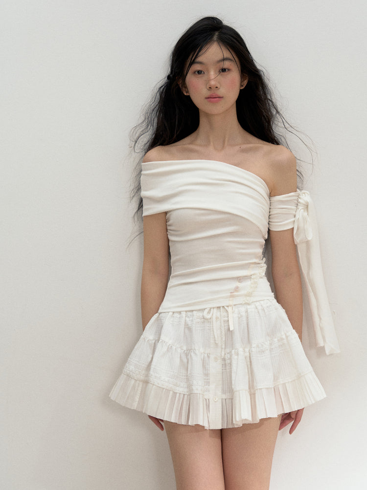 Diagonal Strap Off-shoulder T-shirt - CHINASQUAD