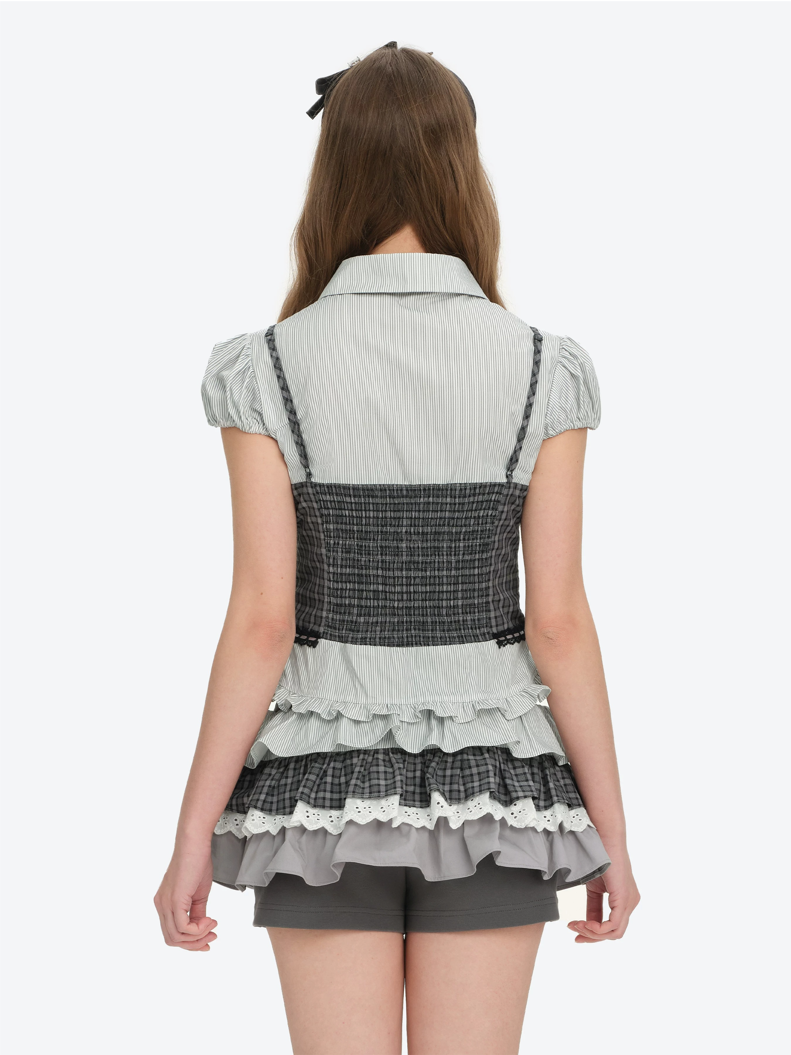 13DE MARZO Layered Puff Sleeve Corset Shirt Top