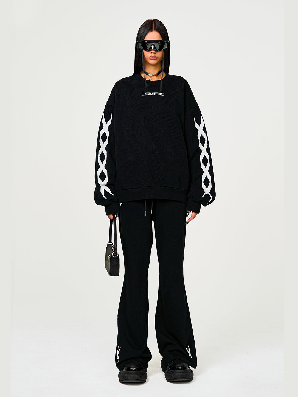 Black & White Compass Flared Sweatpants - CHINASQUAD