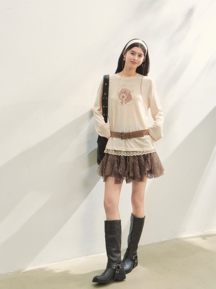 High-Waist Lace Tie Puff Skirt - CHINASQUAD