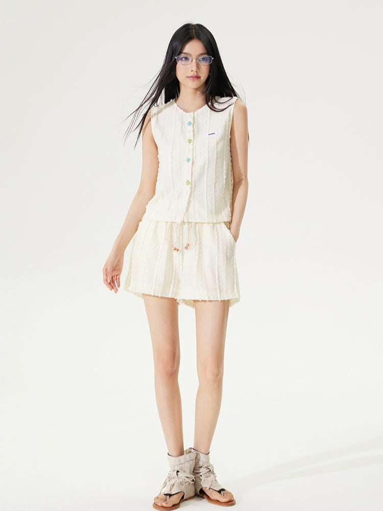 Skin-friendly Lace Hollow-out  Tank Top & Shorts Set - CHINASQUAD