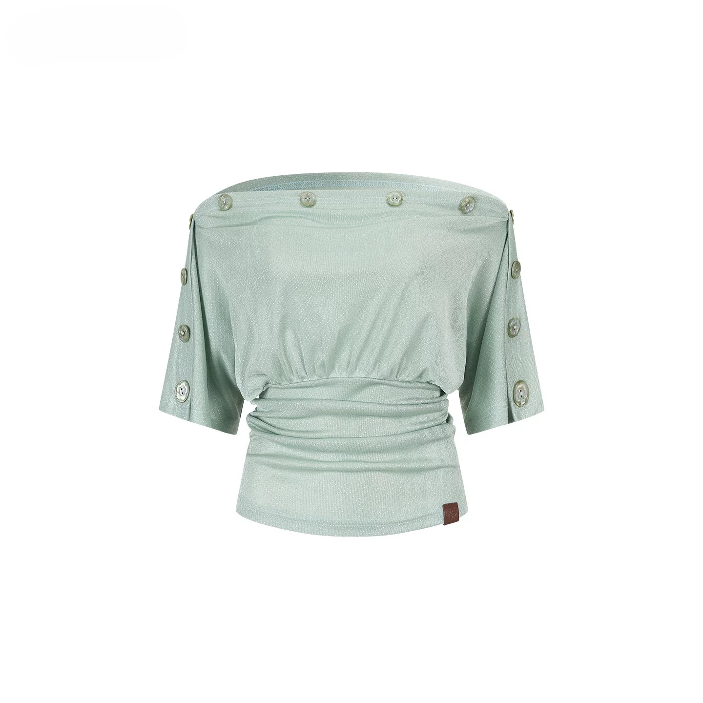 Asymmetric Button-Detail Off-Shoulder Top