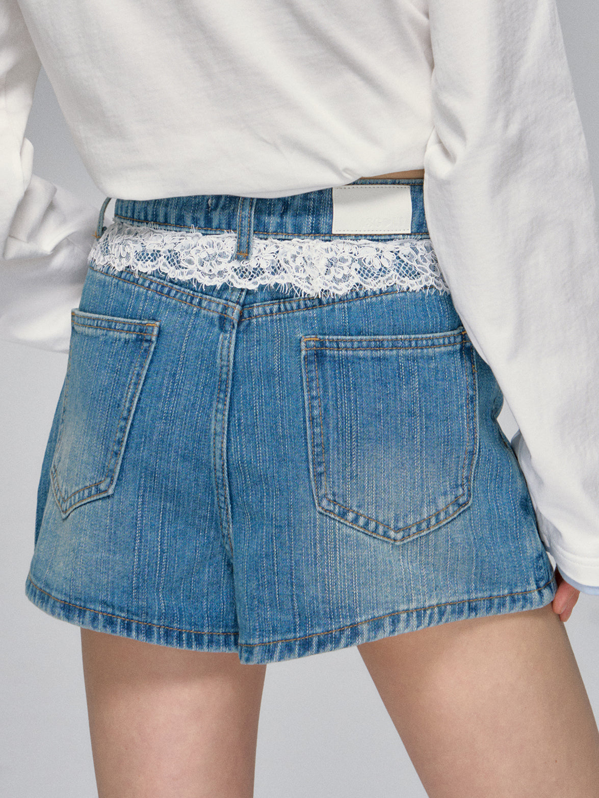 Blue Lace-Trim Denim Skirt - CHINASQUAD