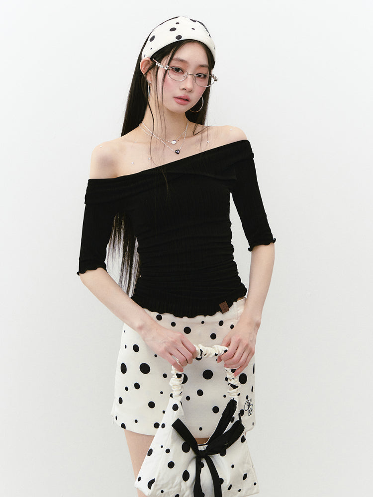 One-Shoulder Acetate Mid-Sleeve T-shirt - CHINASQUAD