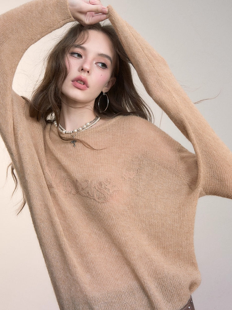 Loose Embroidered Minimalist Knit Crewneck