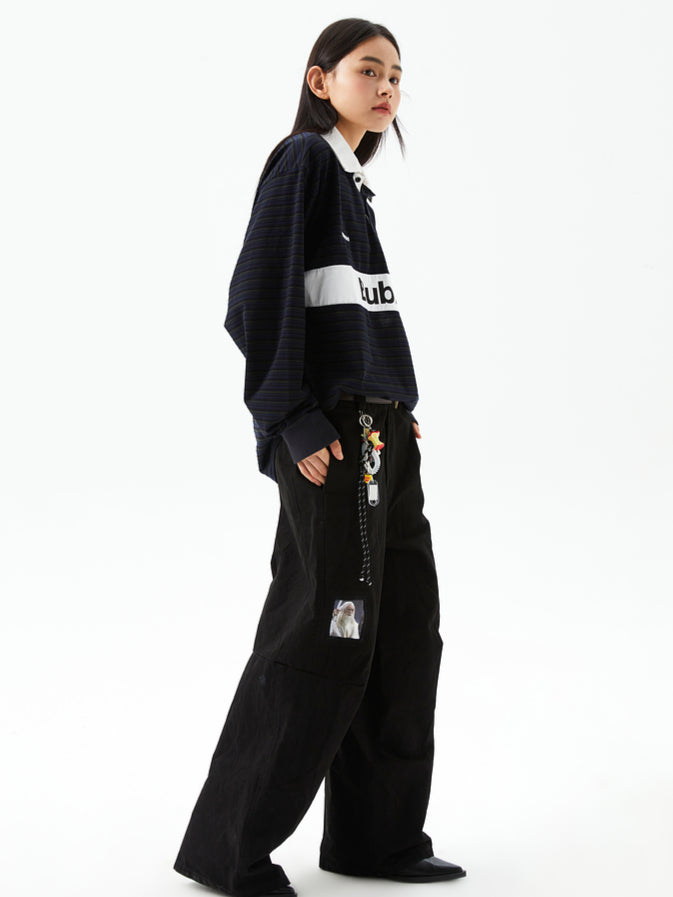 Vintage Striped Color-Block Long Sleeve Polo