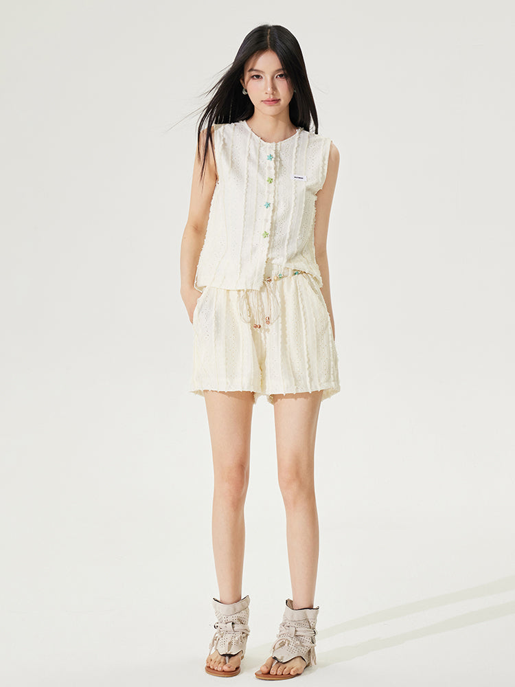 Skin-friendly Lace Hollow-out  Tank Top & Shorts Set - CHINASQUAD