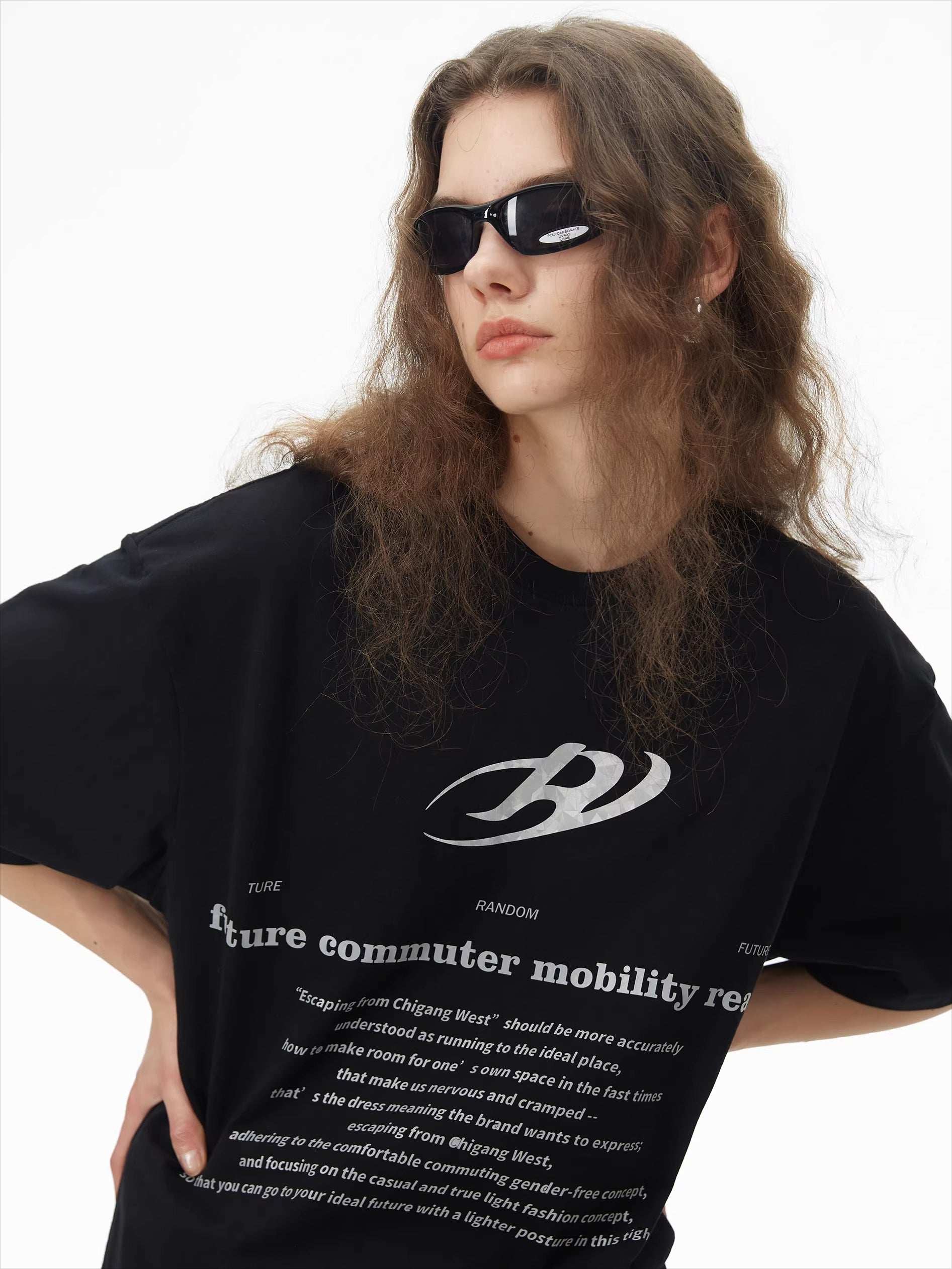 Futuristic Reflective Logo Oversized T-Shirt