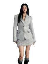 Woolen Padded Shoulder Blazer & Skirt Set - CHINASQUAD