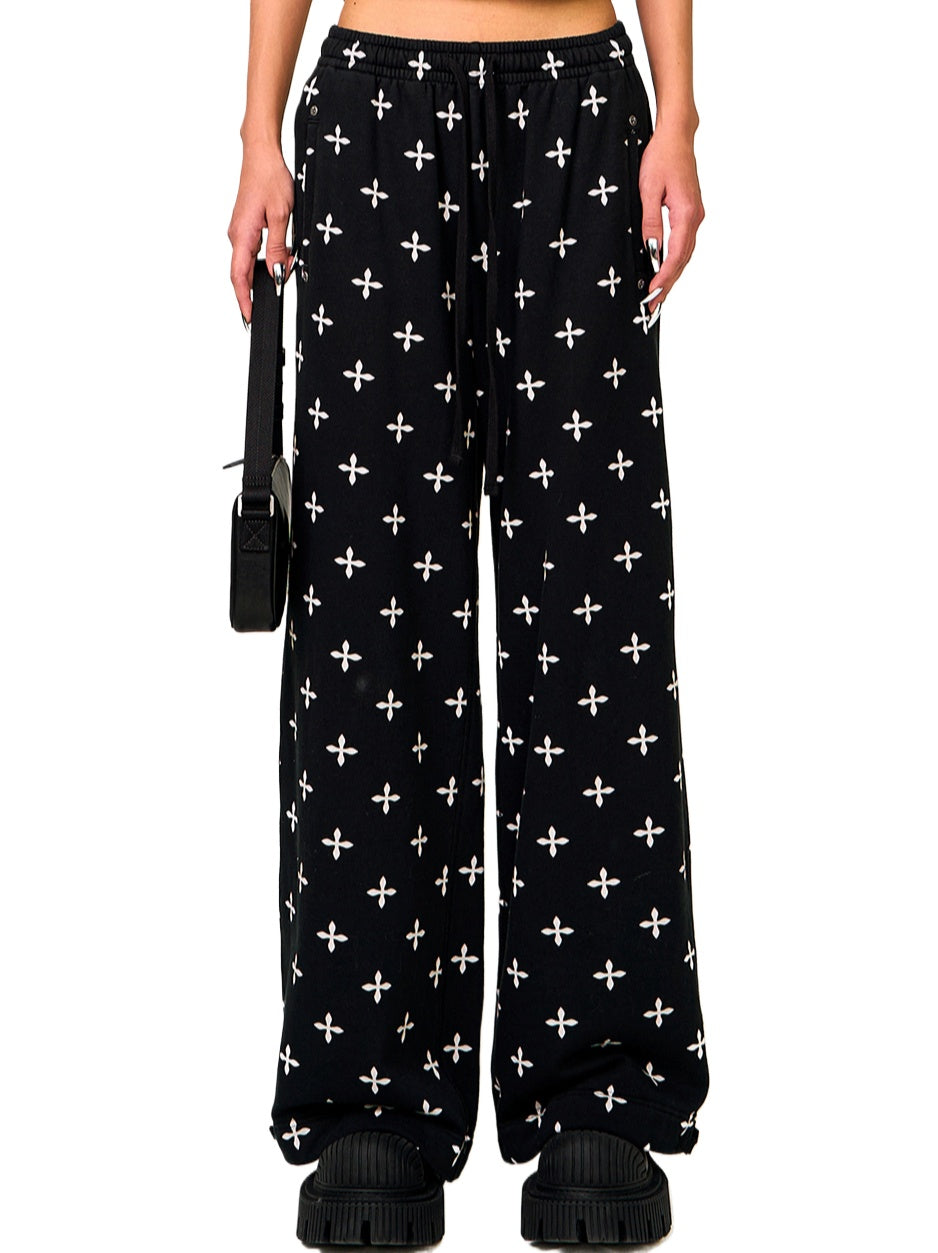 Black & Gray Floral Straigh-Leg Pants - CHINASQUAD
