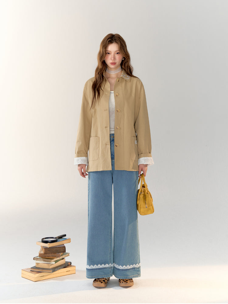 Lace Band Straight-leg Denim Jeans - CHINASQUAD