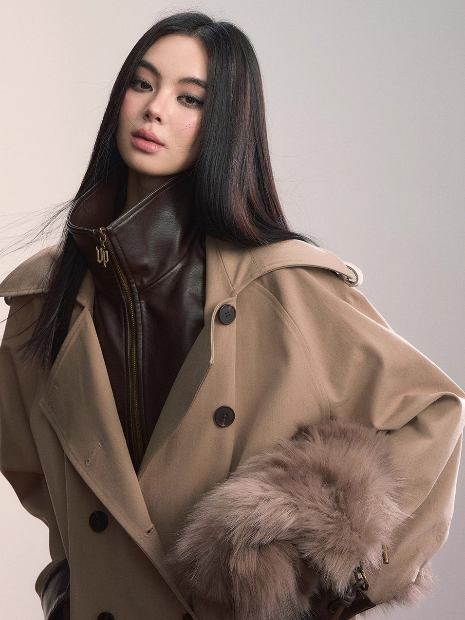 Contrast Faux-Layer Double-Breasted Wool-Blend Jacket - CHINASQUAD