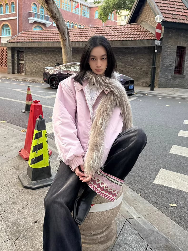 Raccoon Fur Trim Quilted Jacket