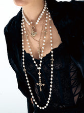 Double-Layered Pearl Fleur-de-Lis Cross Long Necklace - CHINASQUAD