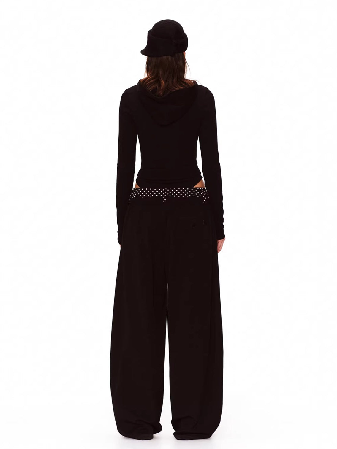 Double-Waist Polka Dot Wide-Leg Trousers