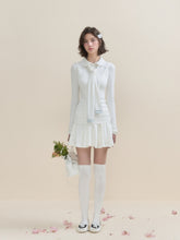White & Blue Collared Knit Top & Skirt Set - CHINASQUAD