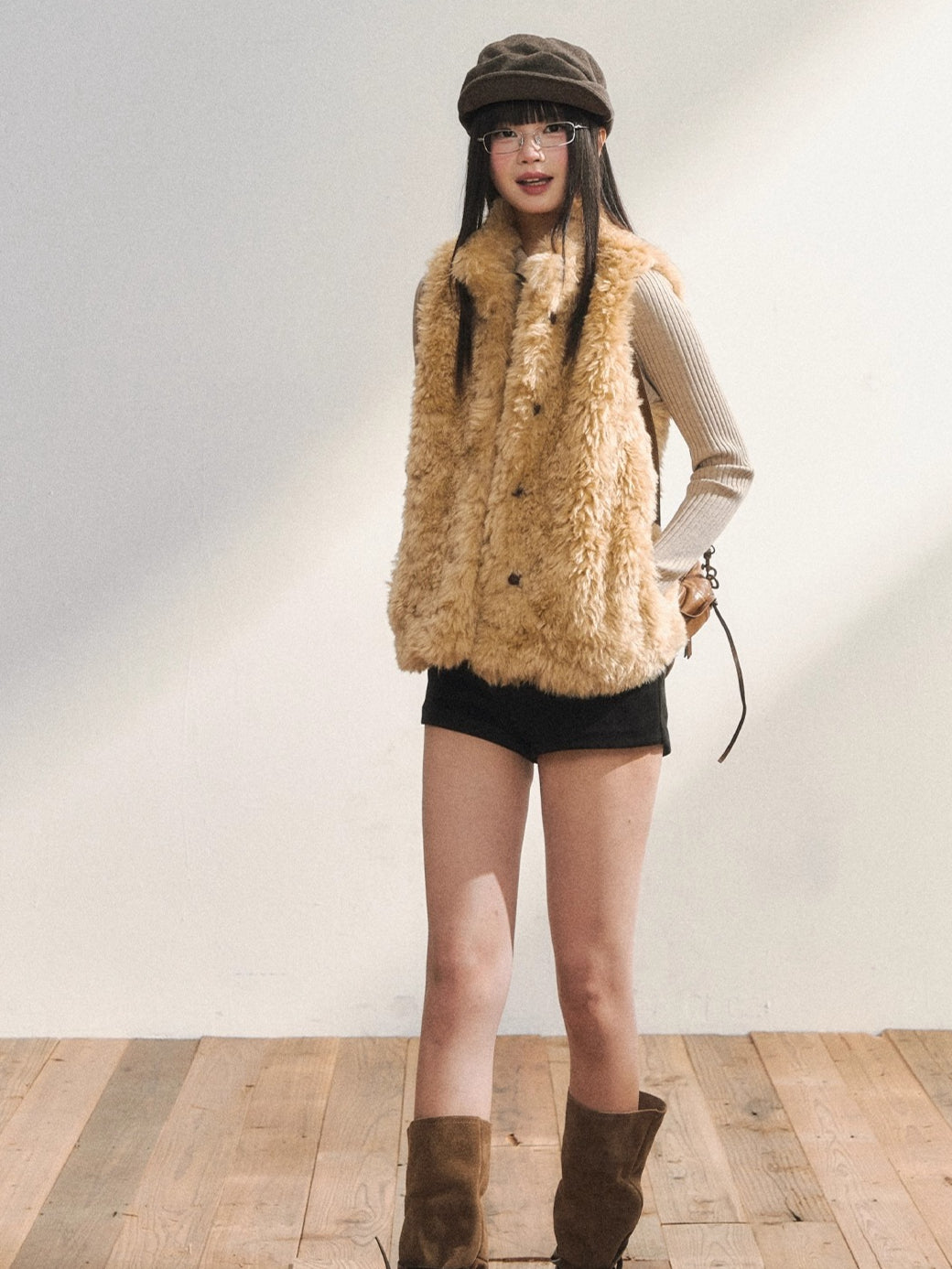 Khaki Eco Faux Fur Vest