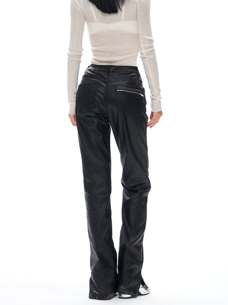 Denim Zipper-Slit Straight-Leg Jeans - CHINASQUAD