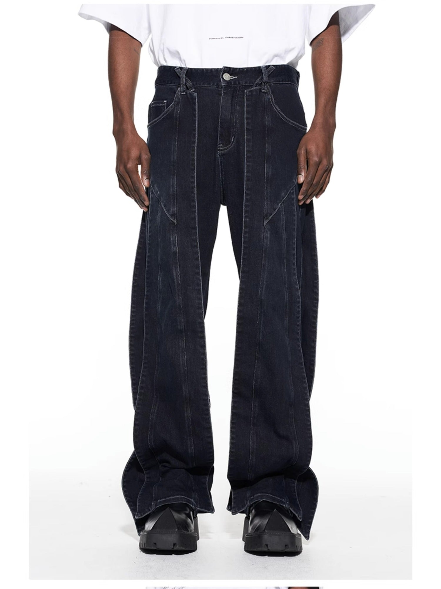 3D Cut Washed Denim Relaxed Jeans - CHINASQUAD