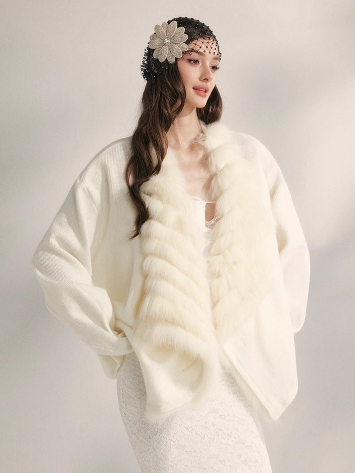 Fox Whisper Knit Fur Collar Cardigan Jacket