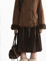 Charm Hazelnut Corduroy Pleated Skirt