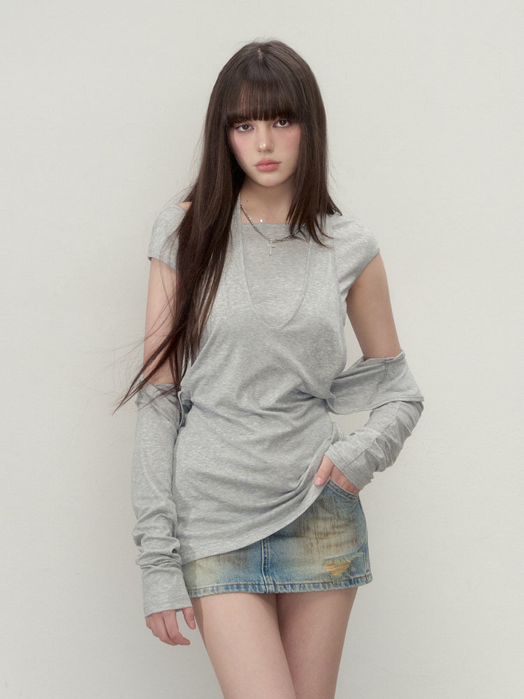 Layered Short Sleeve Pullover Top - CHINASQUAD