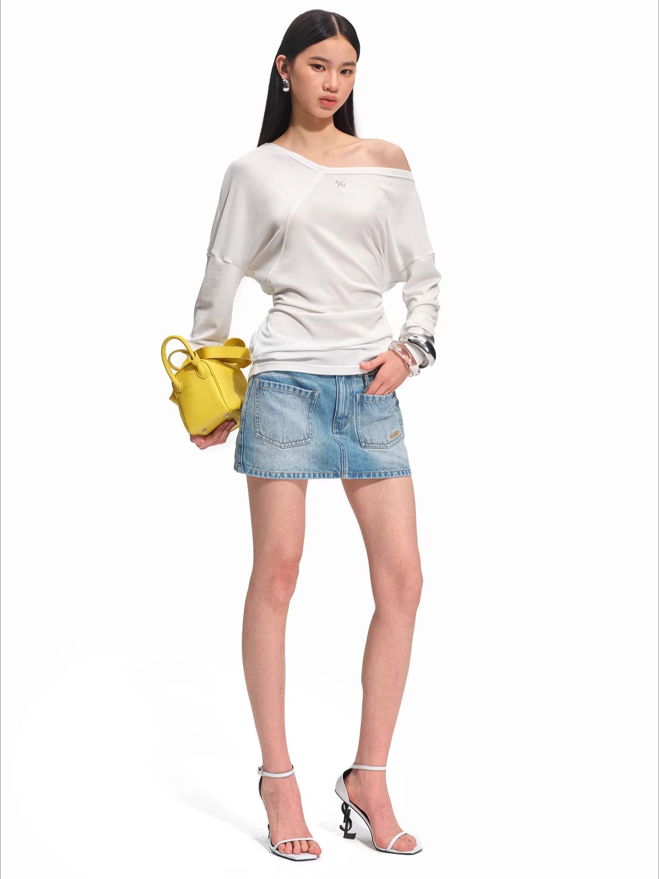 Asymmetric Off-Shoulder Wool-Lyocell Knit Tee