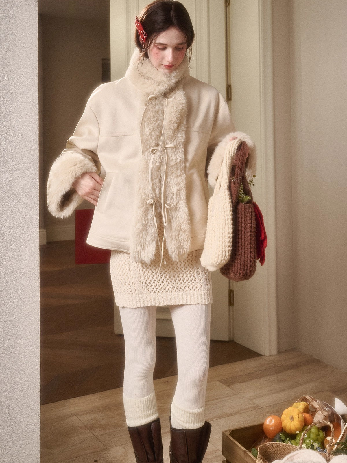 Travel Plan Shearling Fleece-Lined Stand Collar Jacket