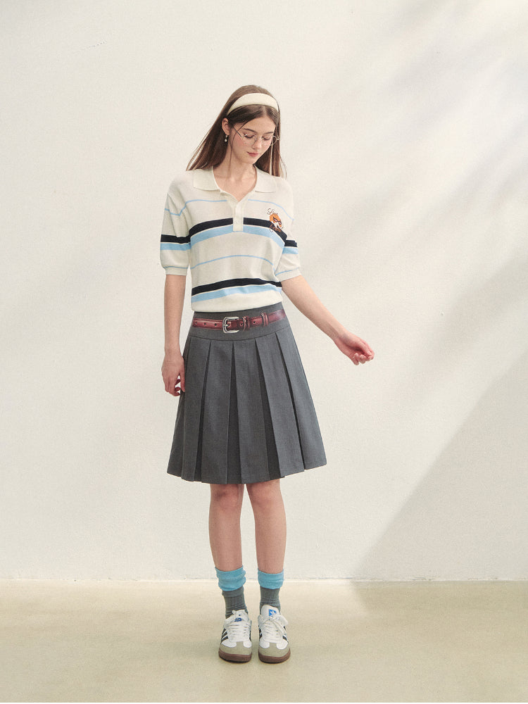Embroidered Striped Knitted Short-sleeve Polo Shirt - CHINASQUAD