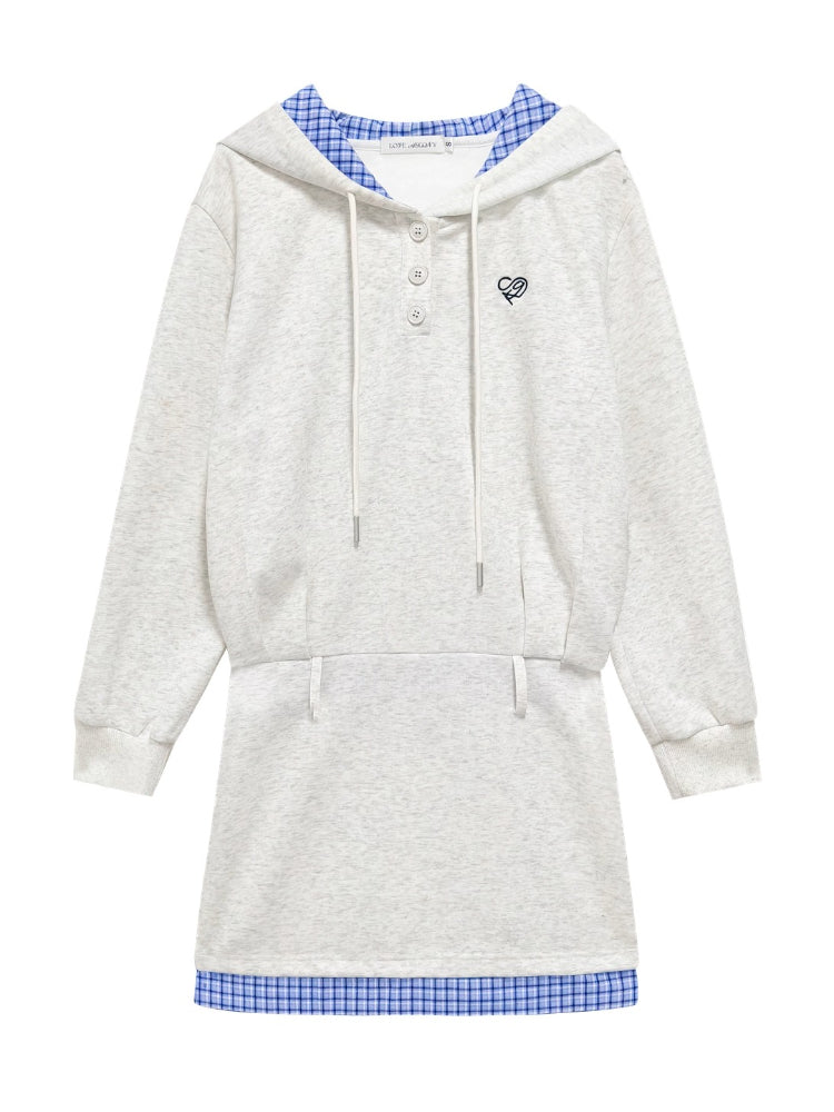 Plaid Splicing Embroidery Hooded Dress - CHINASQUAD