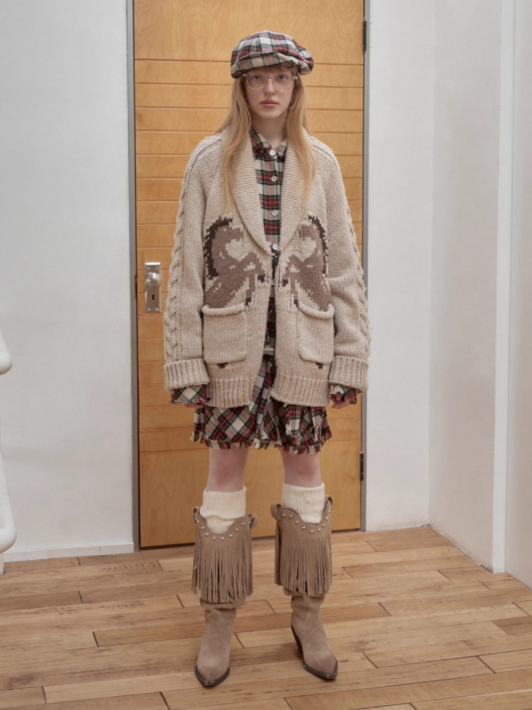 Vintage Red Plaid Frayed-Edge Utility Shirt Dress