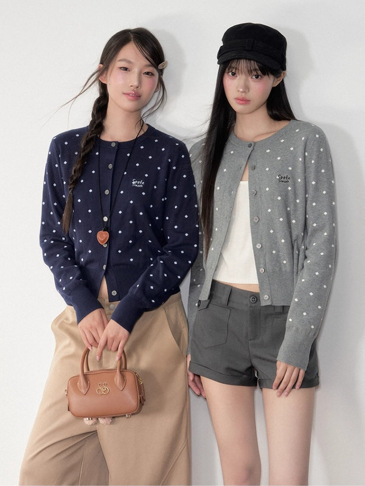 Polka Dot Jacquard Knit Cardigan